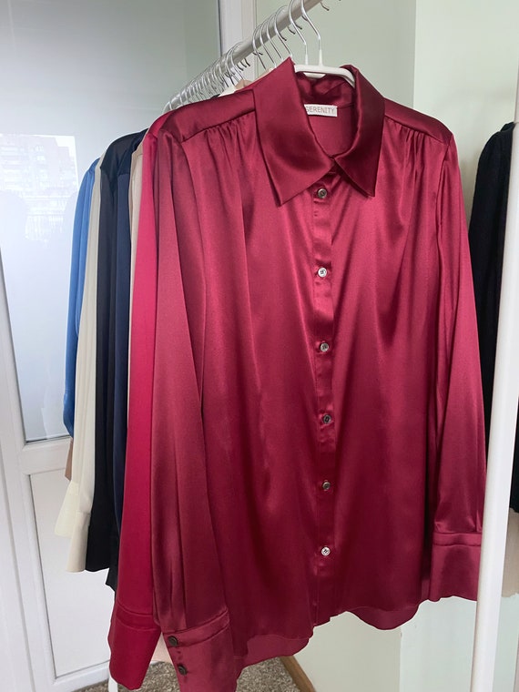 Women Silk Shirt in Black Stretch Silk 