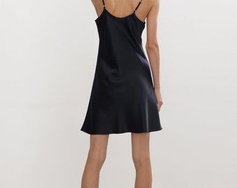 Short Silk Slip Dress Black Mini Slip Dress Black 100 Silk Cami Dress Silk Bias Cut Date Dress Black Slip Dress Etsy Canada
