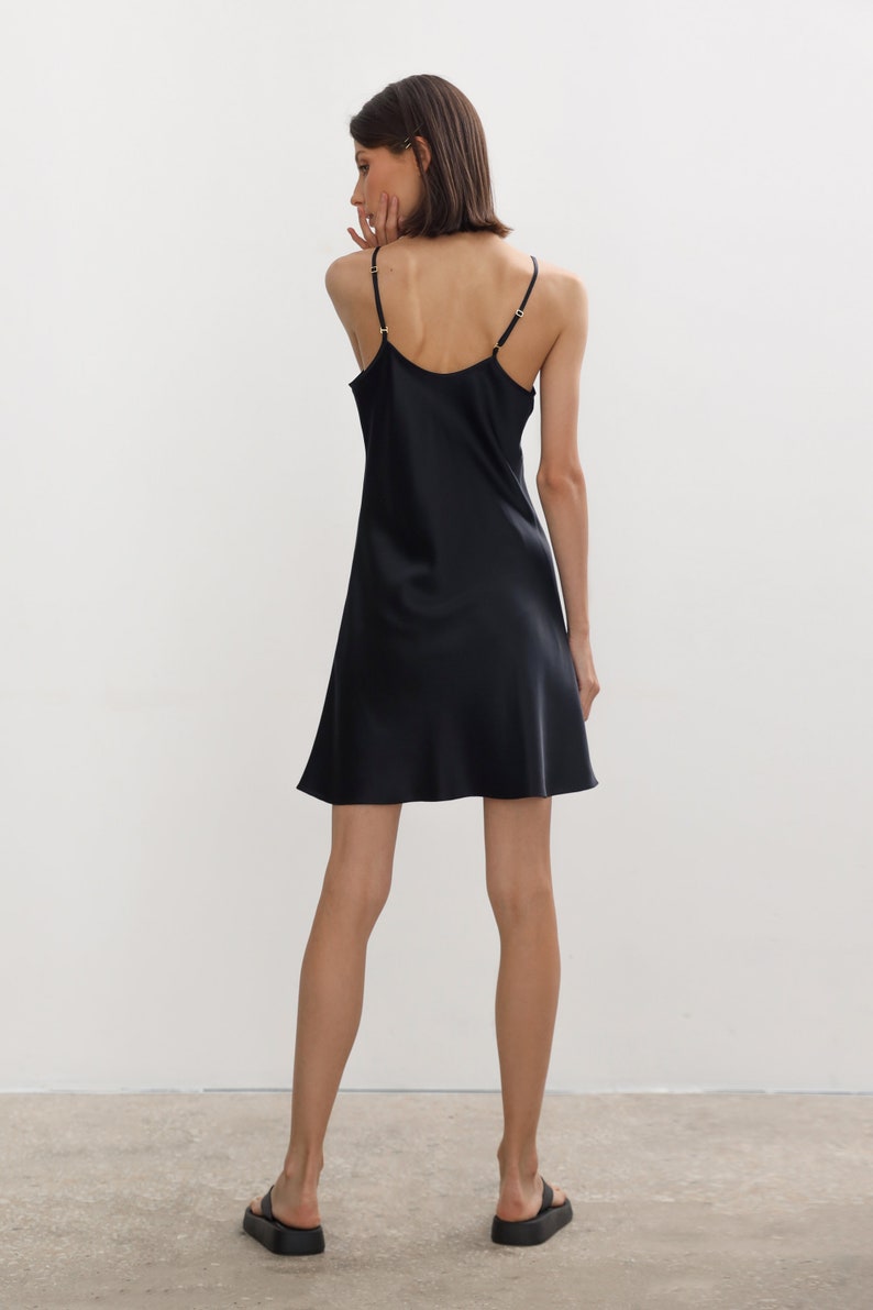 Short Silk Slip Dress Black Mini Slip Dress Black 100 Silk Etsy