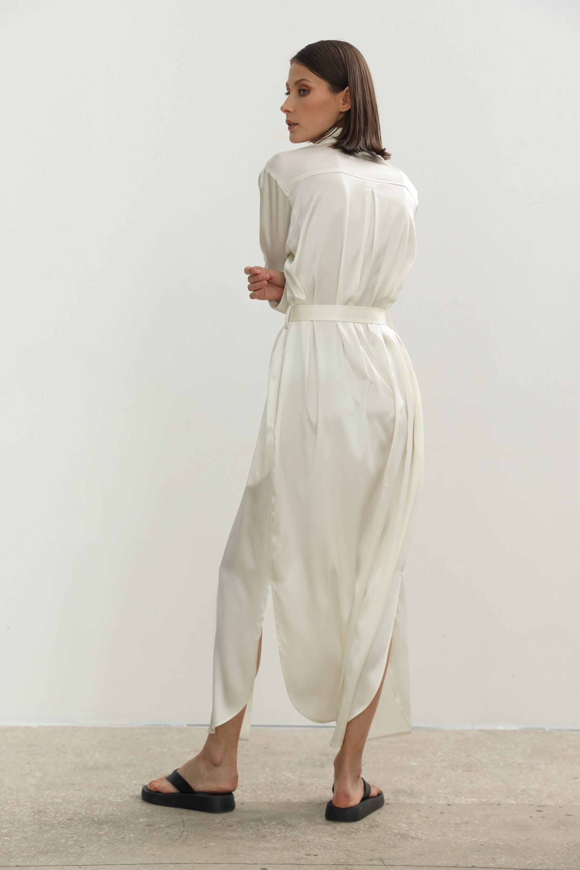 100% Silk Satin Maxi Shirt Dress Christening Dress Silk Dress 