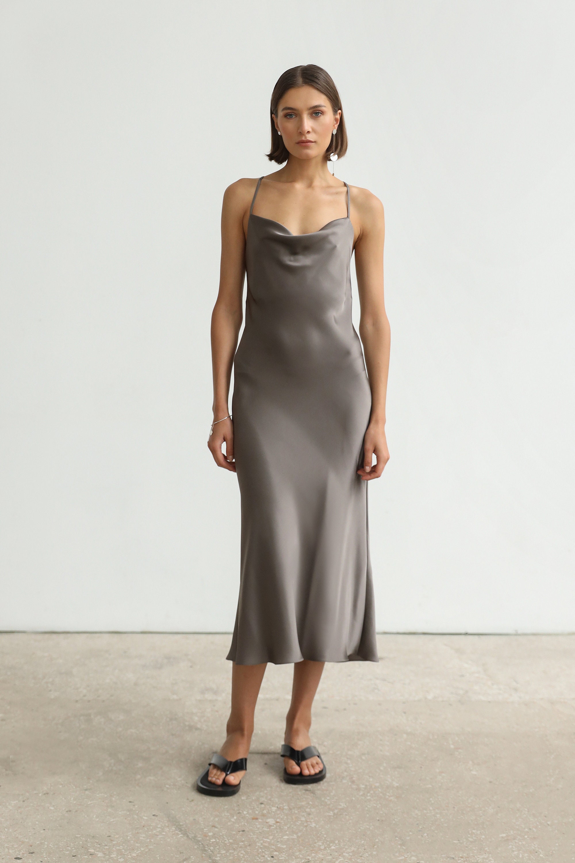 dark grey silk dress