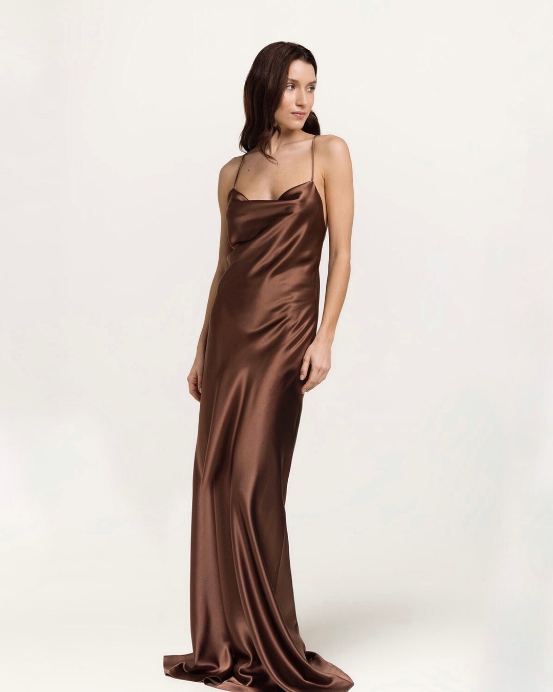 Chocolate Slip Backless  Silk Dress