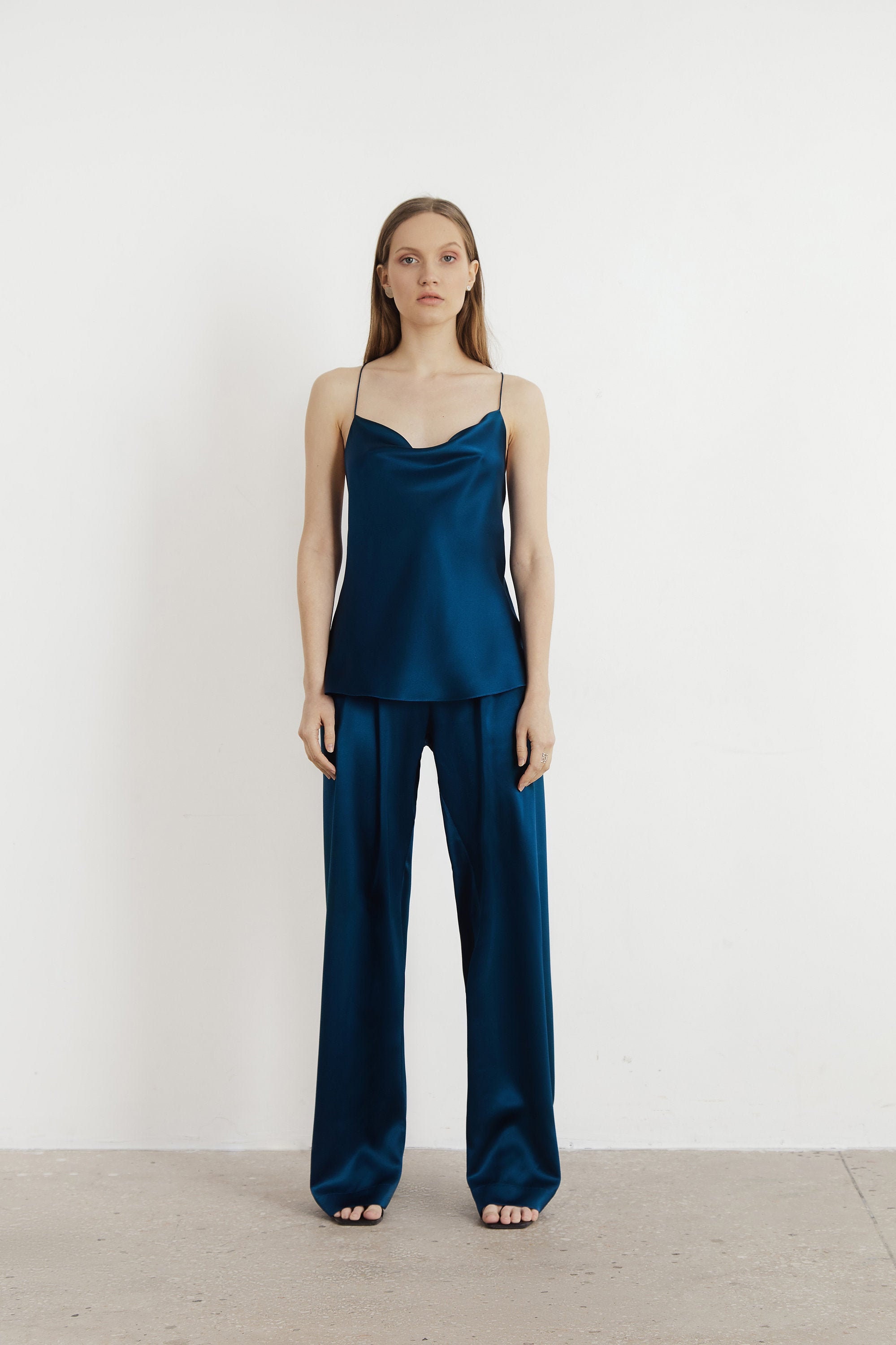 Silk pants in royal blue 100 silk satin trousers blue Etsy