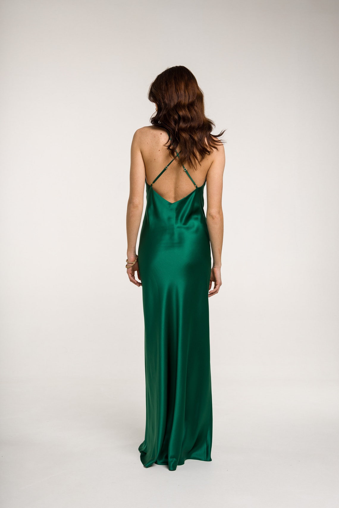 100 Silk Slip Dress Emerald Green Dress Maxi Bias Cut Cowl Etsy