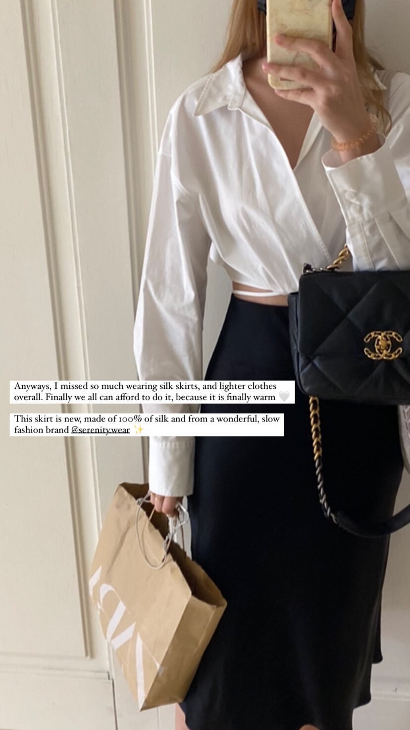 black silk bias skirt