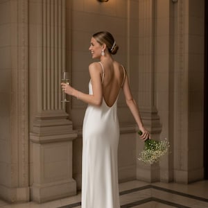 Cream white backless silk wedding dress / Simple satin bias cut maxi gown with low back - pure 100% silk charmeuse