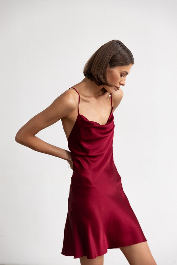 Red Satin Short Slip Dress - Red / XS