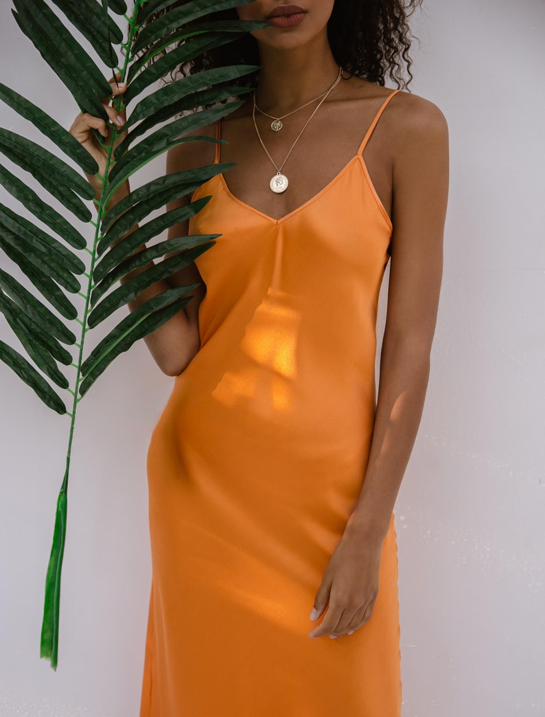 Mango orange bias silk slip dress Satin silk dress Silk | Etsy