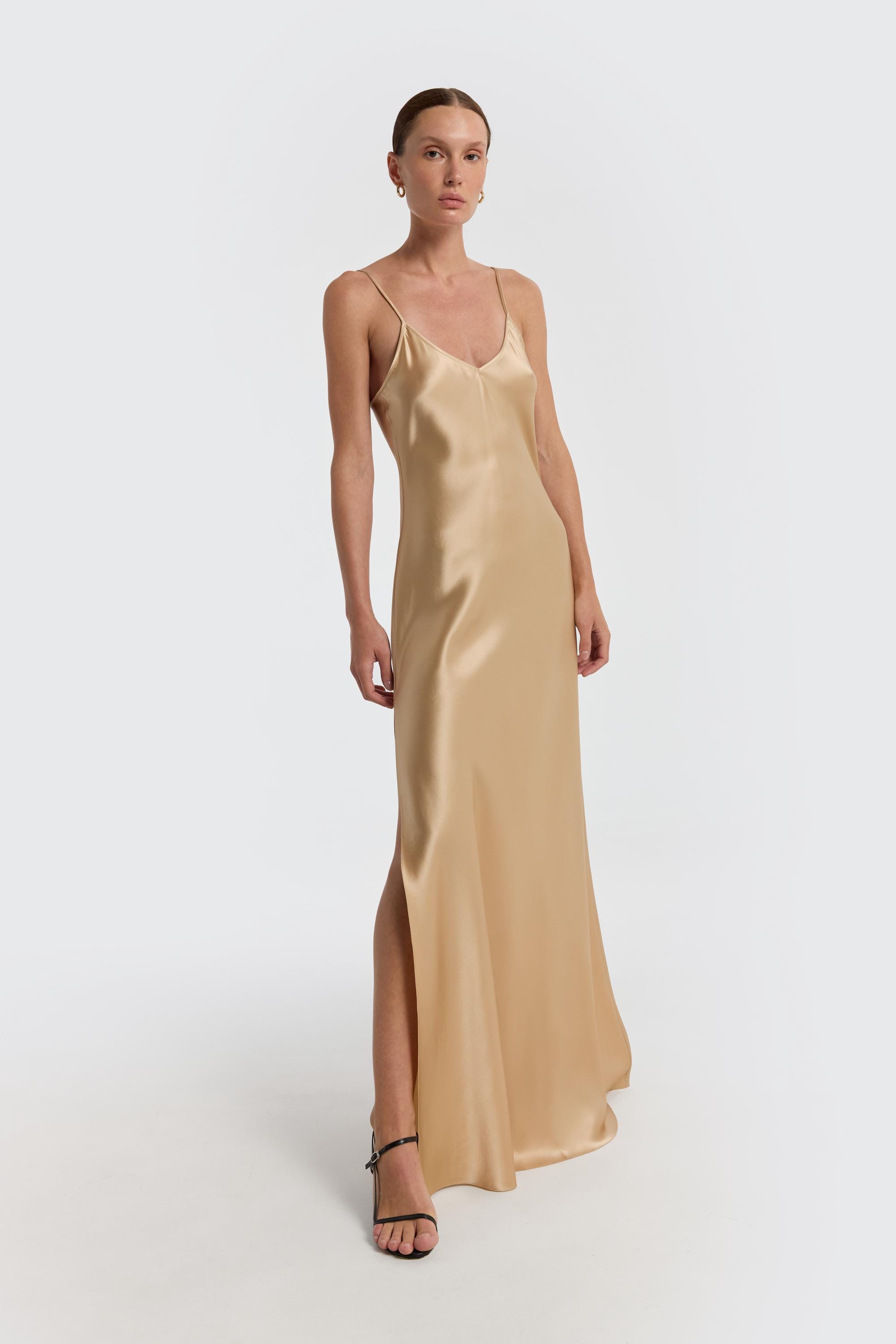 champagne gold slip dress Women's Burgundy Satin Cowl Neck Bridesmaid Gown