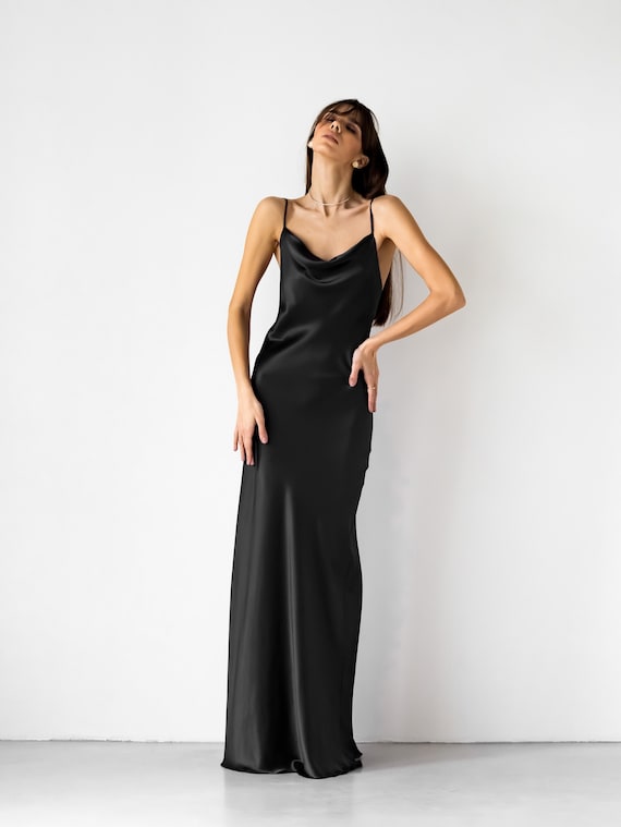 Natural Silk Slip Dress Black Maxi 100% Silk Cami Dress Black - Etsy