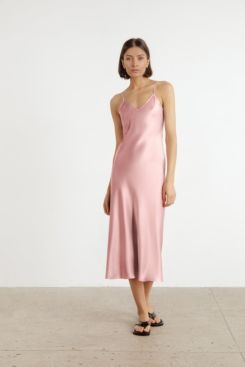 Blush Pink Silk Dress Pink Satin Bridesmaid Dress Cowl Neck Maxi Satin  Bridesmaid