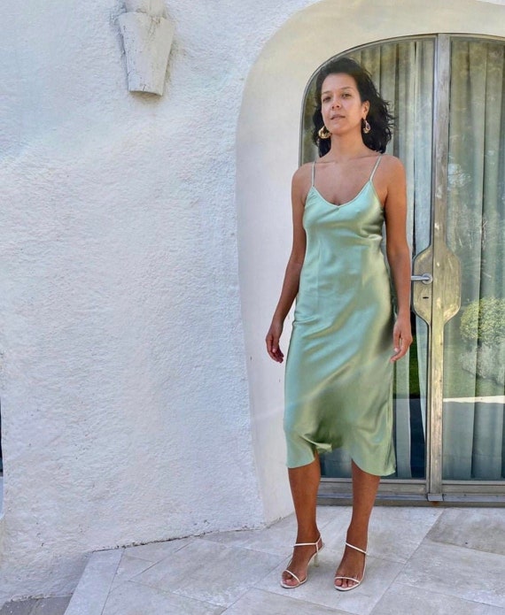 blue green silk dress