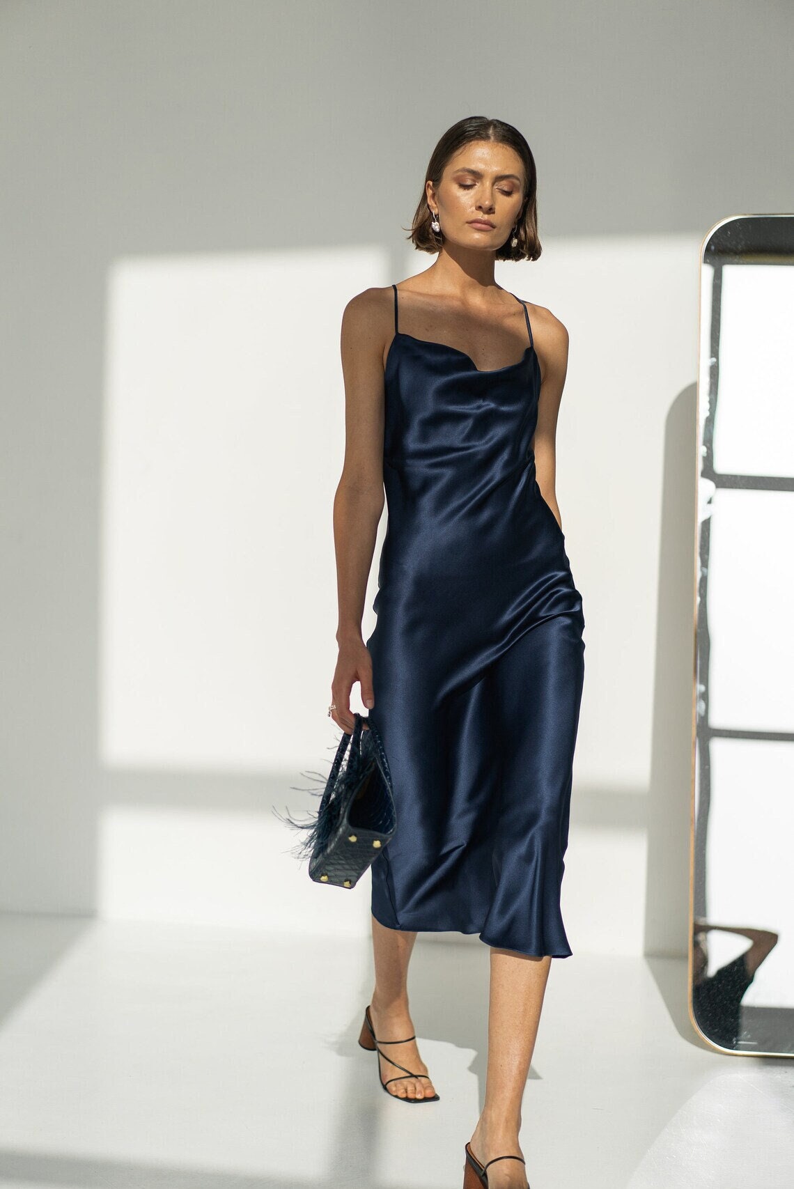 navy satin dress