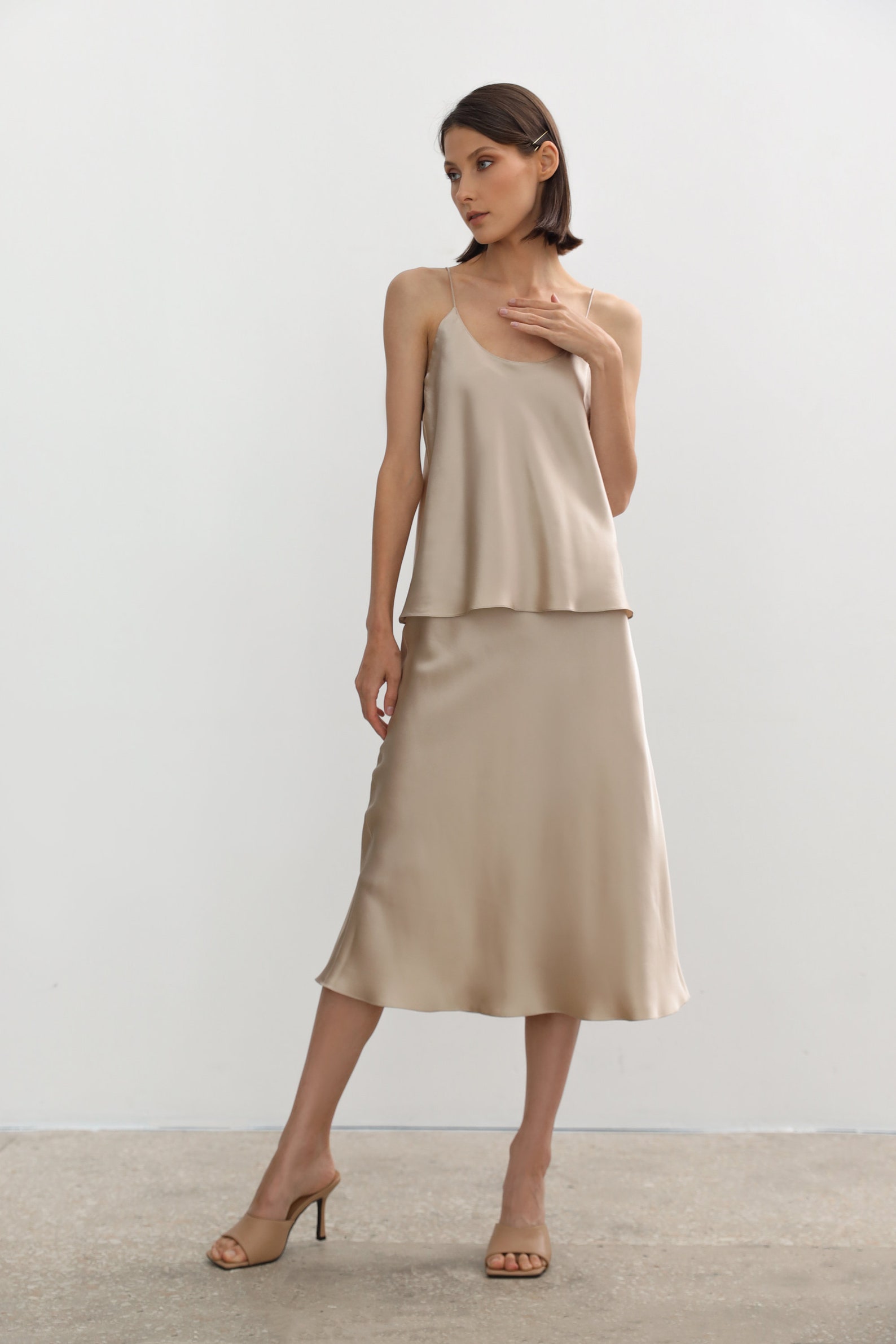 Oyster silk satin skirt bias cut Beige silk slip skirt midi Etsy