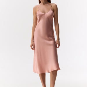 Silk Satin Bias Cut Midi Slip Dress | 100% Mulberry Silk Charmeuse, 22 or 30 momme