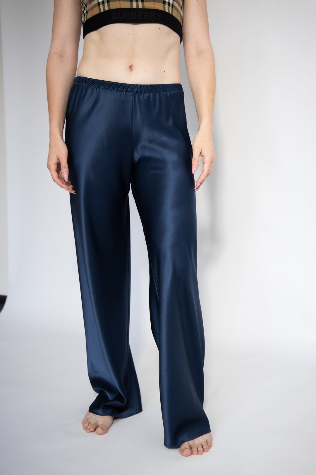 Navy Silk Pants Bias Cut Silk Satin Trousers for Women 100 Etsy