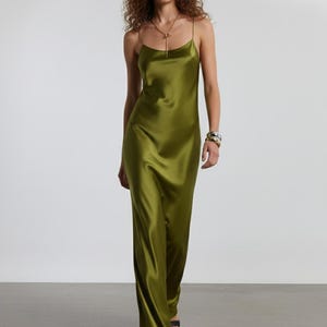 green emerald velvet dress Olive Green Silk Slip Dress