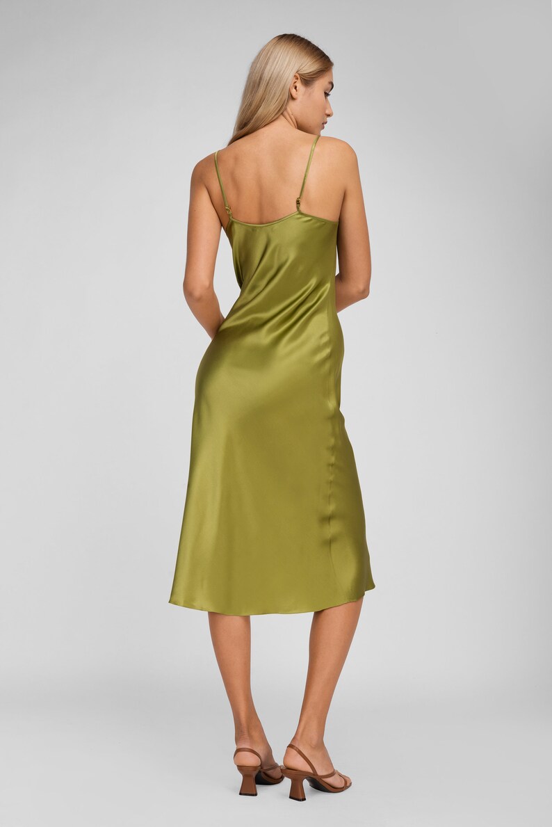 Pure Silk Slip Dress Green Satin Slip 100 Silk Dress in Etsy
