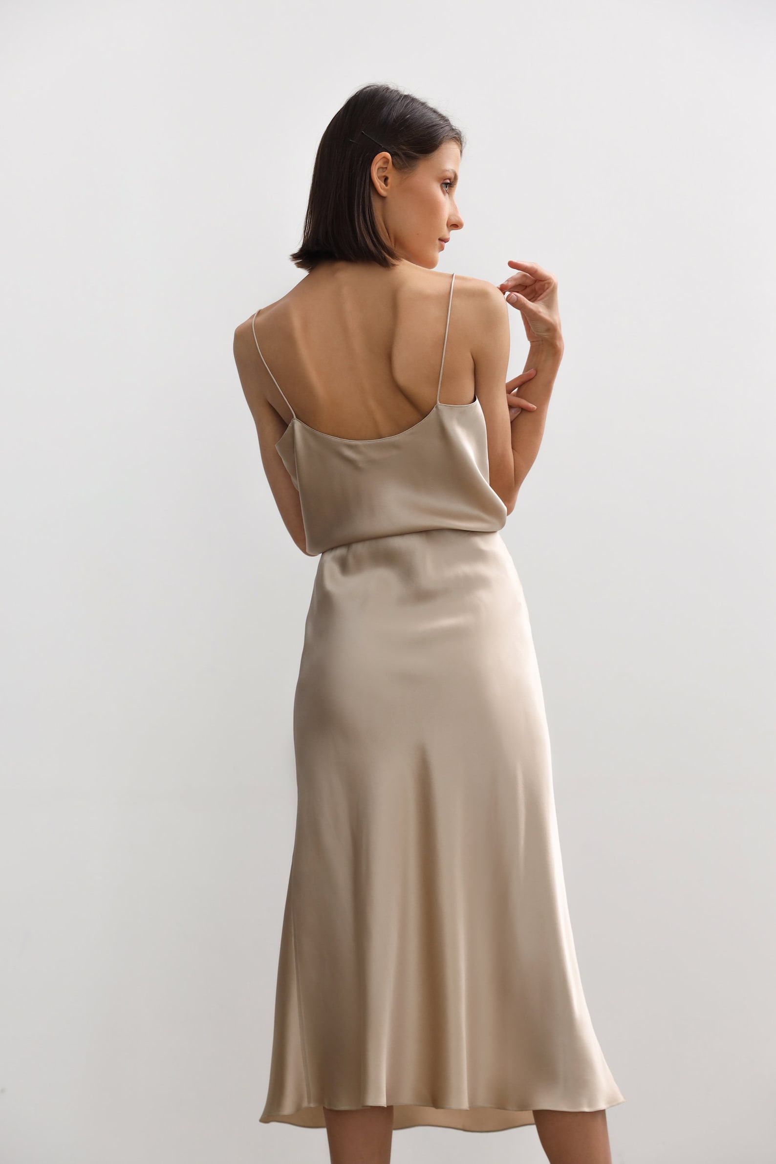 Oyster silk satin skirt bias cut Beige silk slip skirt midi Etsy