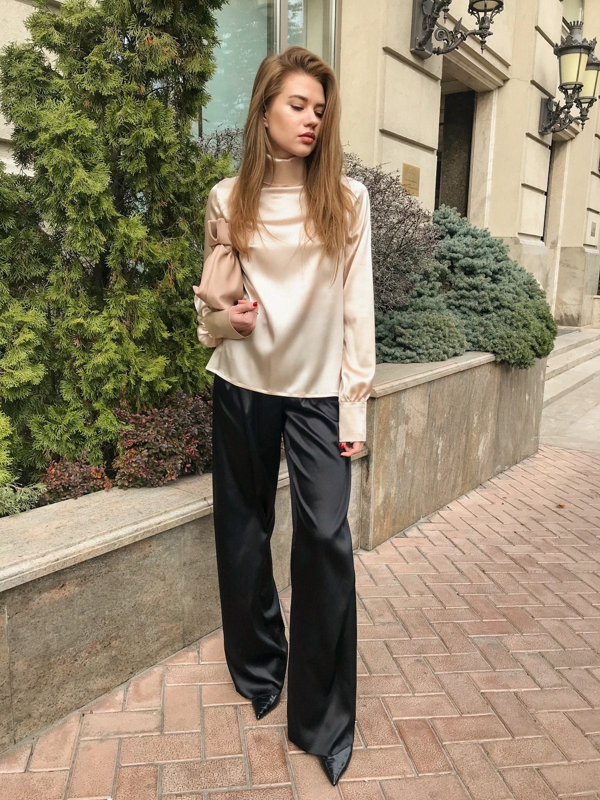 Buy Black Silk Pants High-waisted Silk Pants 100% Silk Pant Long Palazzo Pants  Wide-leg Pants Silk Straight-leg Pants Silk Trousers Online in India 