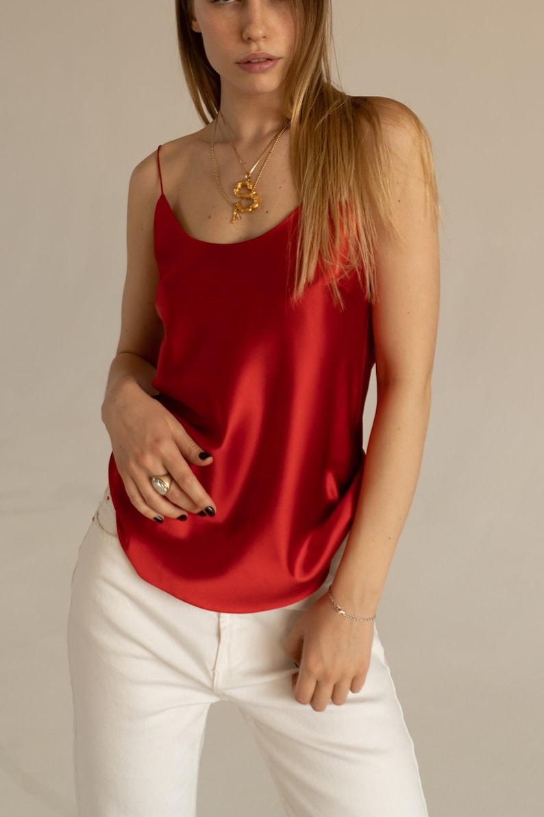 Red silk camisole Scoopneck silksatin red cami top Classic Etsy