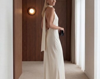 silk backless halter dress 00's Halter Dress