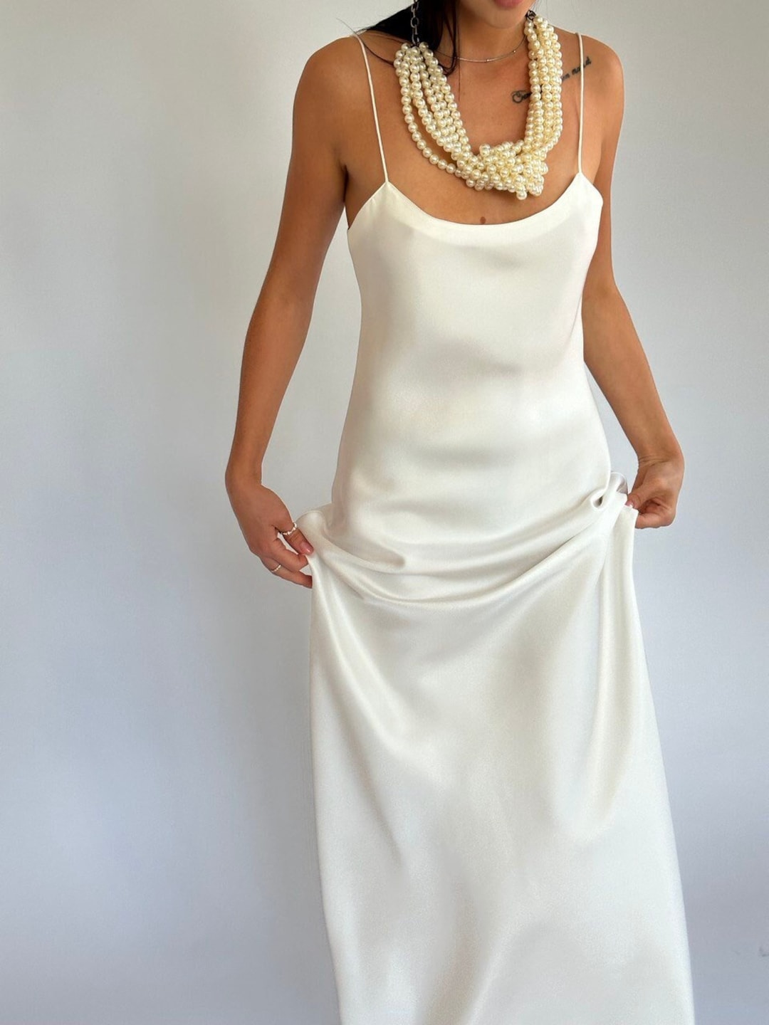 White Scoopneck Silk Maxi Dress 100 Silk Twill Ivory White Silk — free download