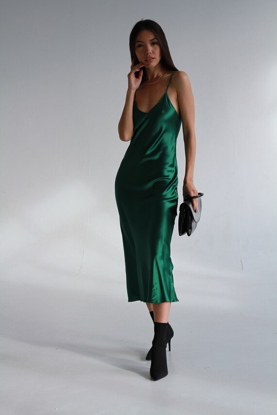 Emerald green slip dress Etsy Mexico