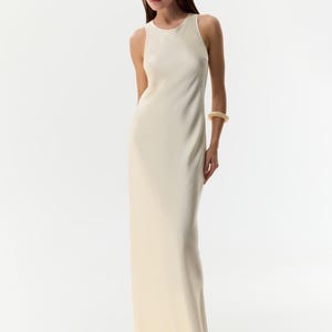 White silk dress Cream bias cut maxi gown Simple modest satin sleeveless wedding dress - pure 100% silk charmeuse