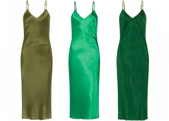 green slip dress midi