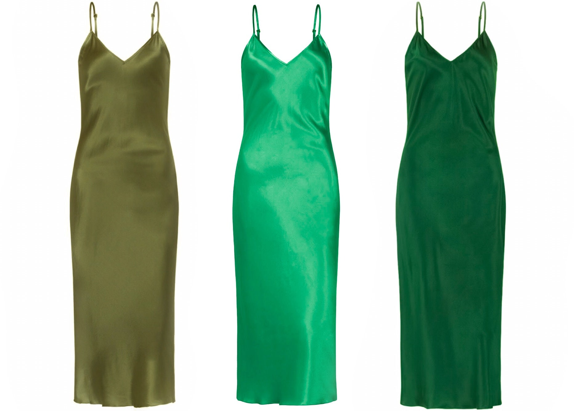 Bias green silk slip dress midi Green slip satin dress Stretch Etsy