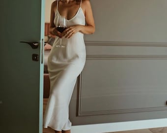 Romantisches weißes Trägerkleid aus reiner Seide Weißes reines Seidennachthemd in weiß für unter Kleider Hochzeitsdessous - Sheryl