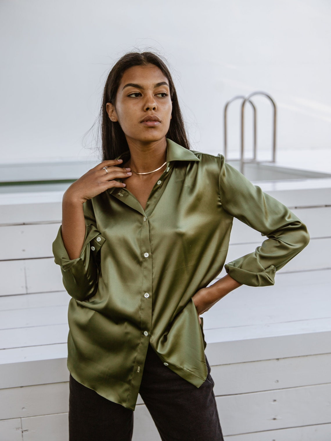 silk button up shirt women