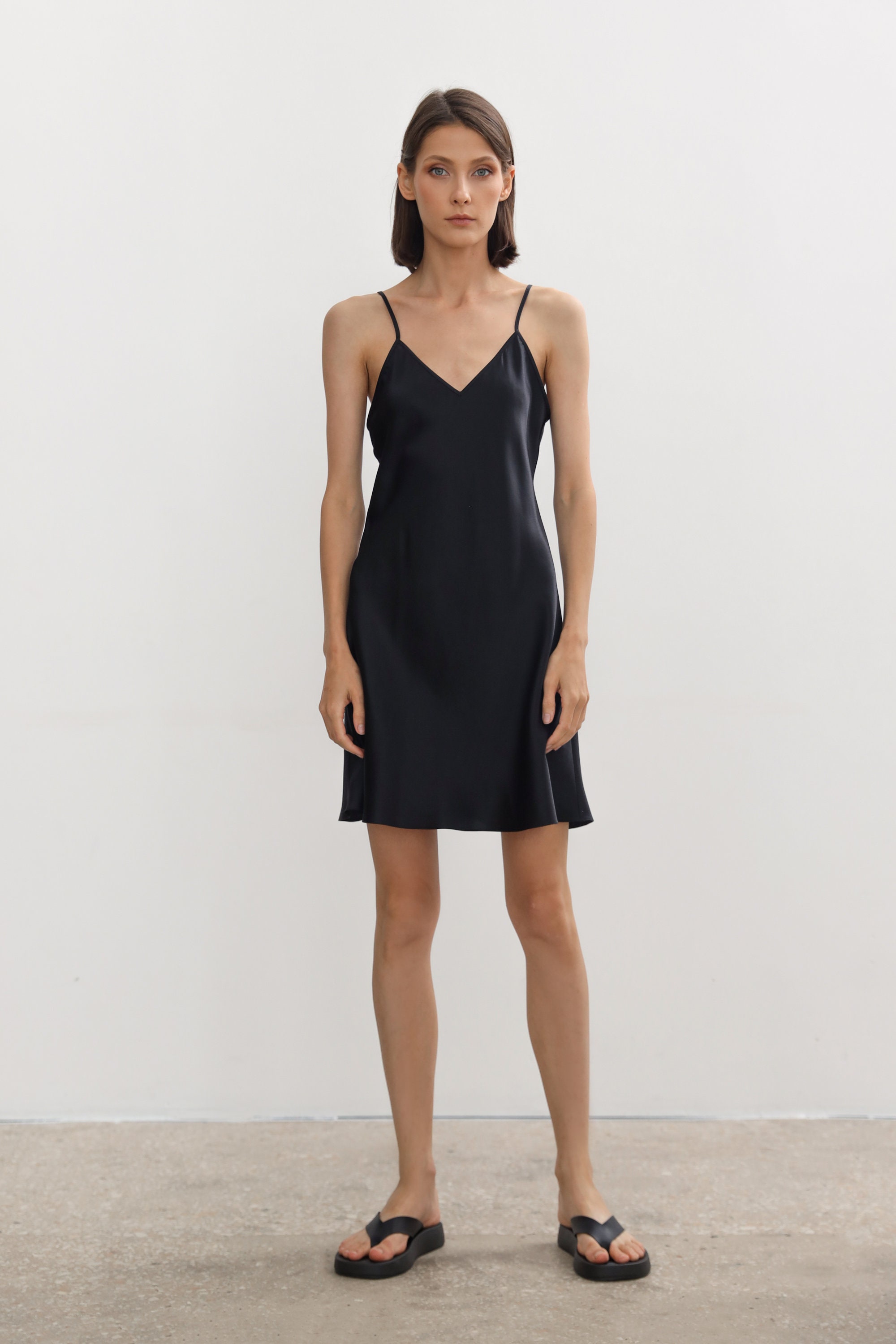 Short Silk Slip Dress Black Mini Slip Dress 100% Silk Camisole