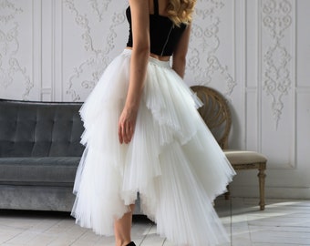 Ruffled Tulle Skirt / High-Low Tulle Skirt / Uneven Tulle Skirt / Fluffy Skirt