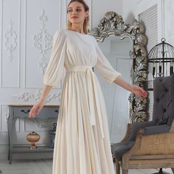 Robe de mariée ample / Robe à manches longues / Robe de mariée enceinte / Robe Shiffon simple