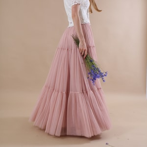 Saia de tule com babados/saia em camadas/saia de tule agitada para dama de honra/saia de casamento