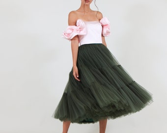 Ruffled Tulle Skirt / Tiered Skirt / Bridesmaid Bustle Tulle Skirt / Fluffy Skirt