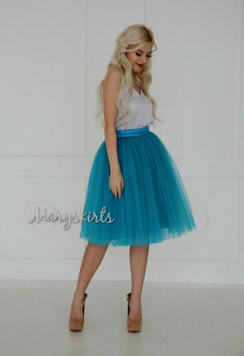 Tulle skirt with matching lining color - 32 Sea Green fixed waistband with hidden zipper