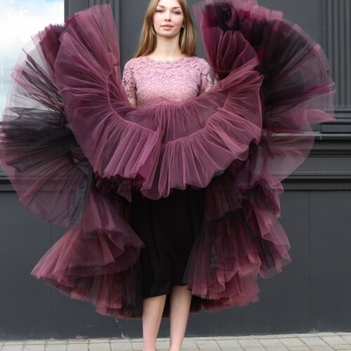 Ruffled Tulle Skirt / Tiered Skirt / Wedding Bustle Skirt / Fluffy Skirt