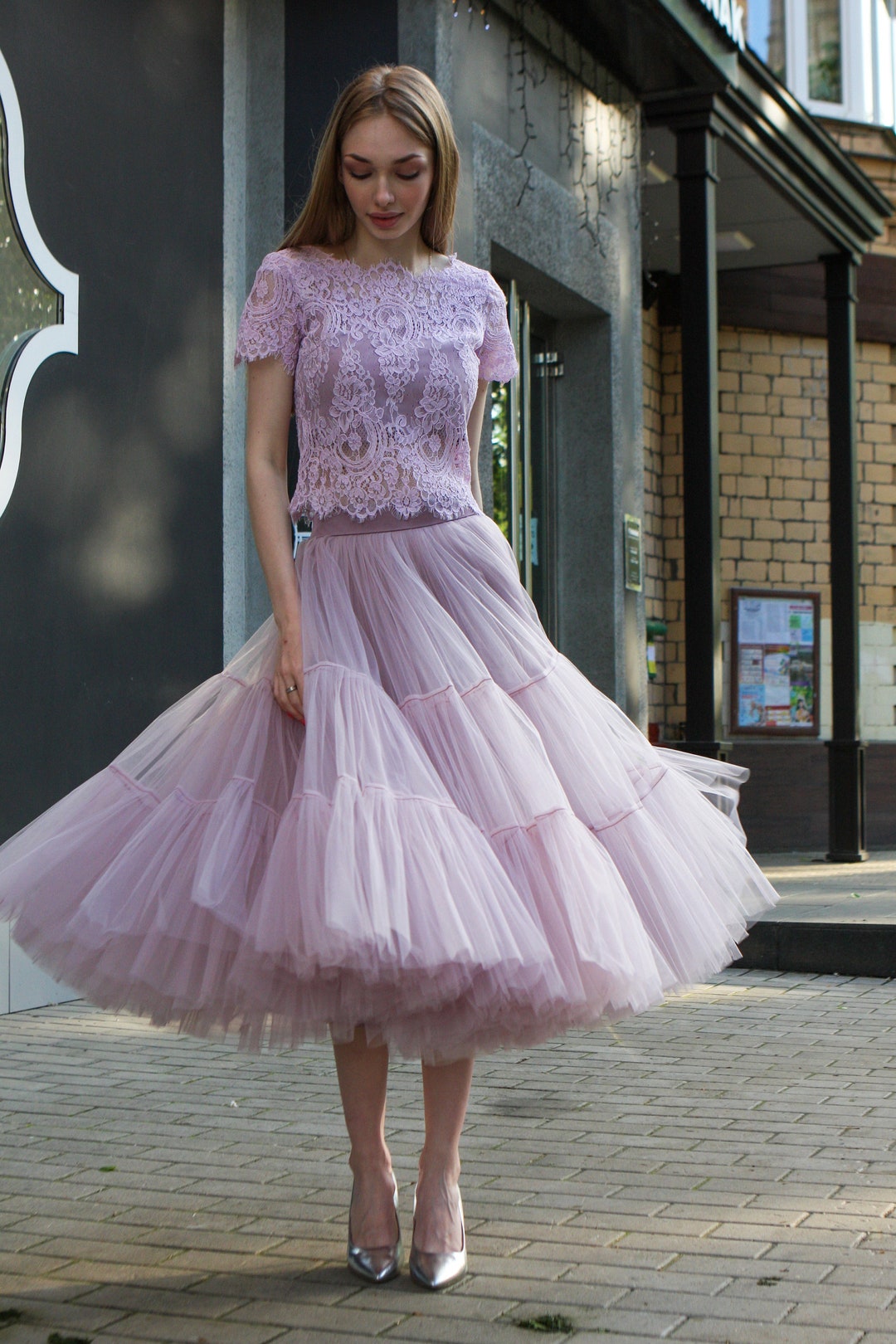 ruched tulle skirt
