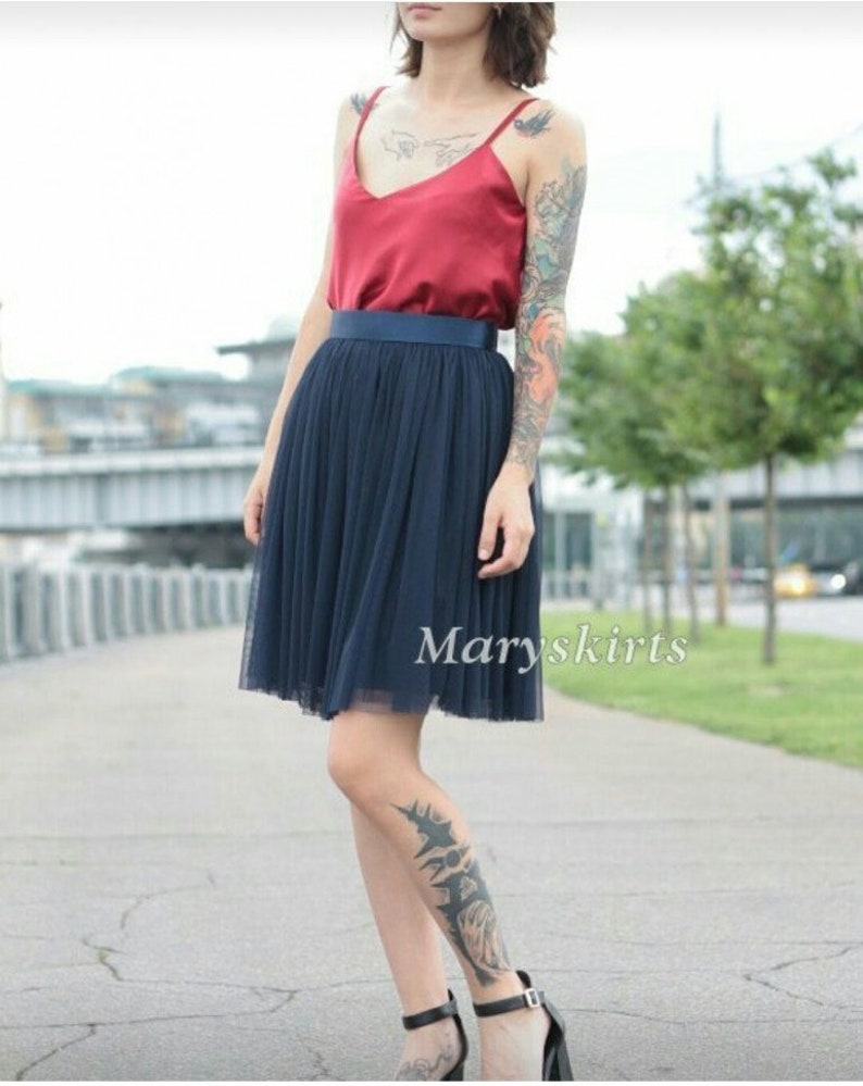 tulle skirt with matching lining non-fluffy Stretch color Deep Blue