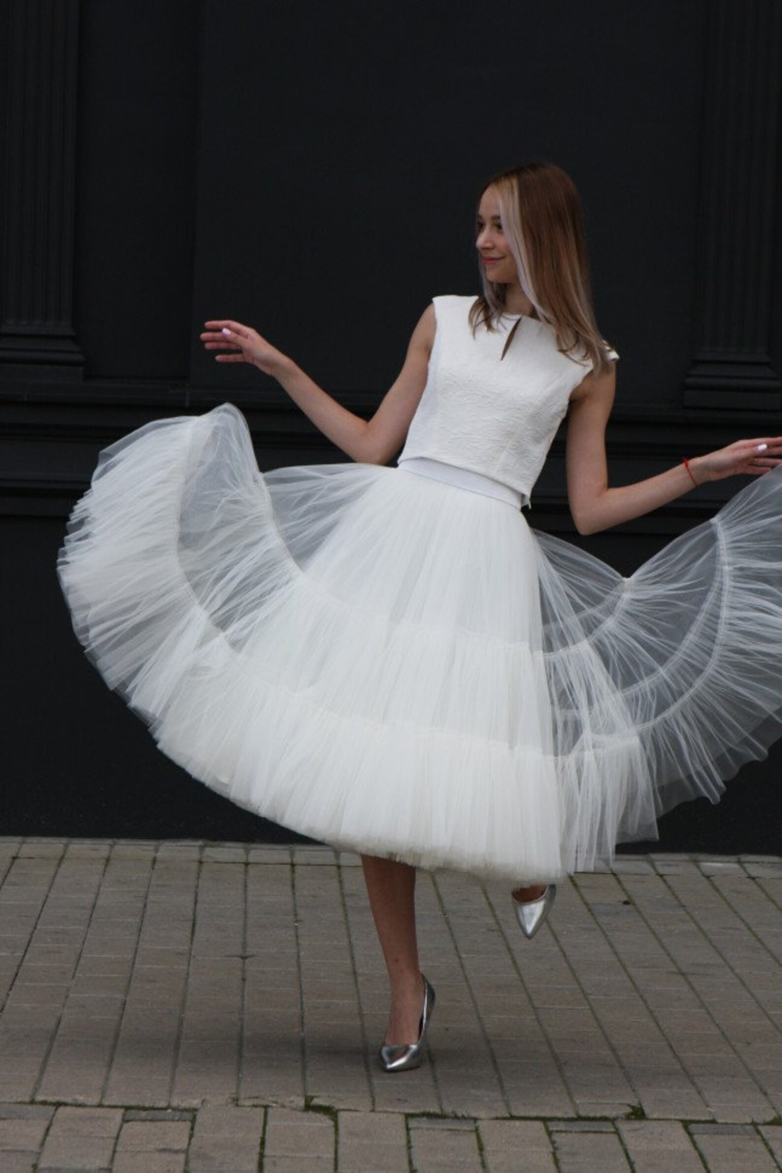 ruched tulle skirt