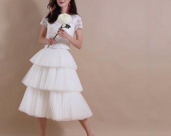 Ruffled Tulle Skirt / Tiered Skirt / Bridesmaid Bustle Tulle Skirt / Fluffy Skirt