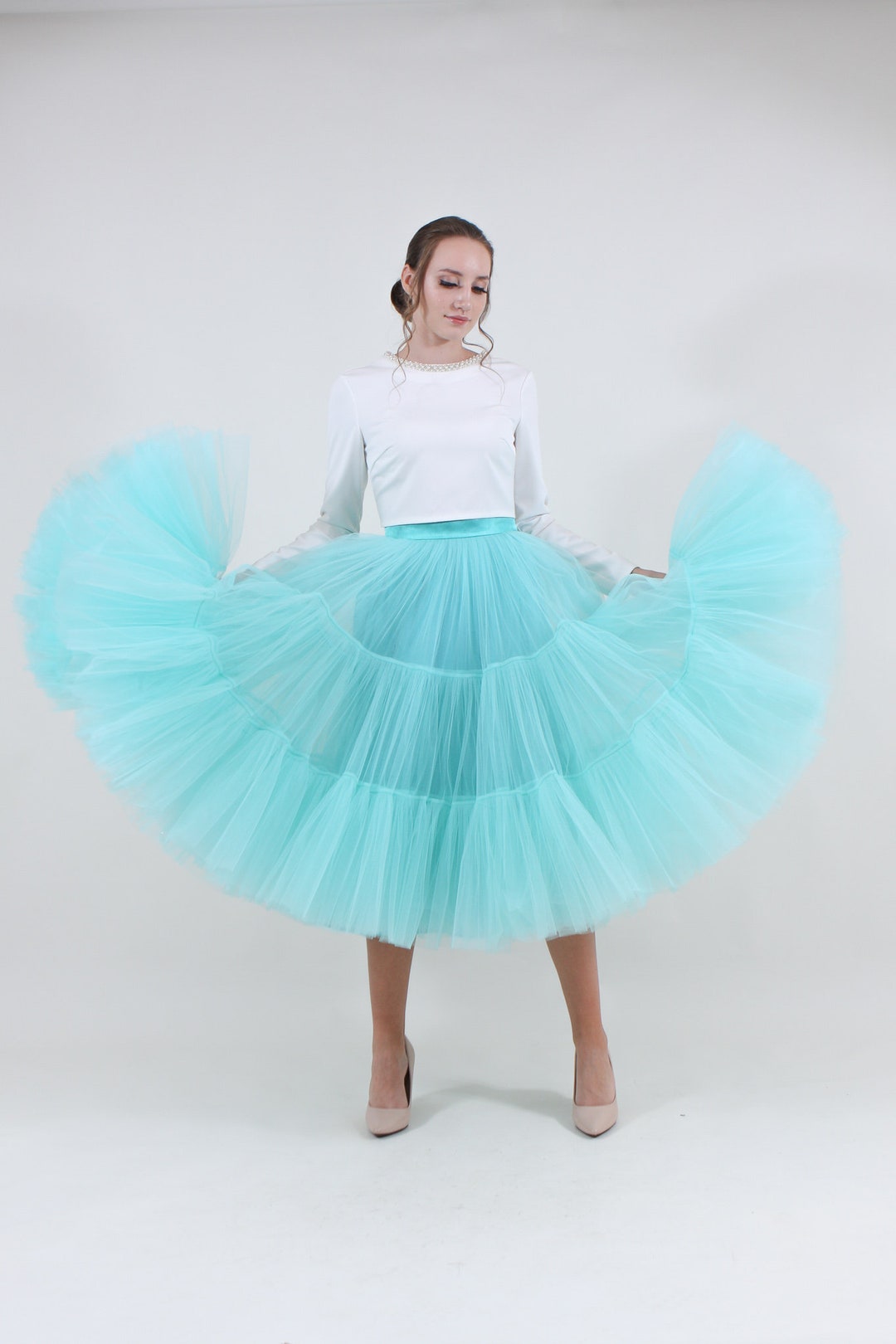 Gonna in tulle arricciata Gonna a balze Gonna in tulle da