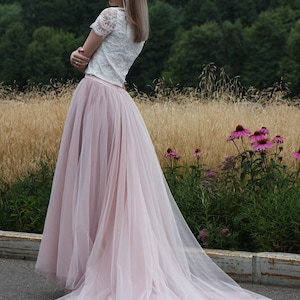 Tulle &quot;Sun-Shaped&quot; Skirt / Floor Skirt with Train/ Soft Long Tulle Skirt/ Wedding Skirt