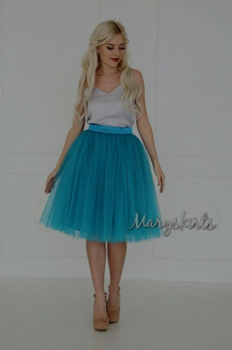 Tulle skirt with matching lining color - 32 Sea Green fixed waistband with hidden zipper