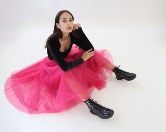 Tulle "Sun-Shaped" Skirt / Floor Skirt / Soft Long Tulle Skirt / Bridesmaid Tulle Skirt / Wedding Dress Tulle Skirt for Photo Shoot