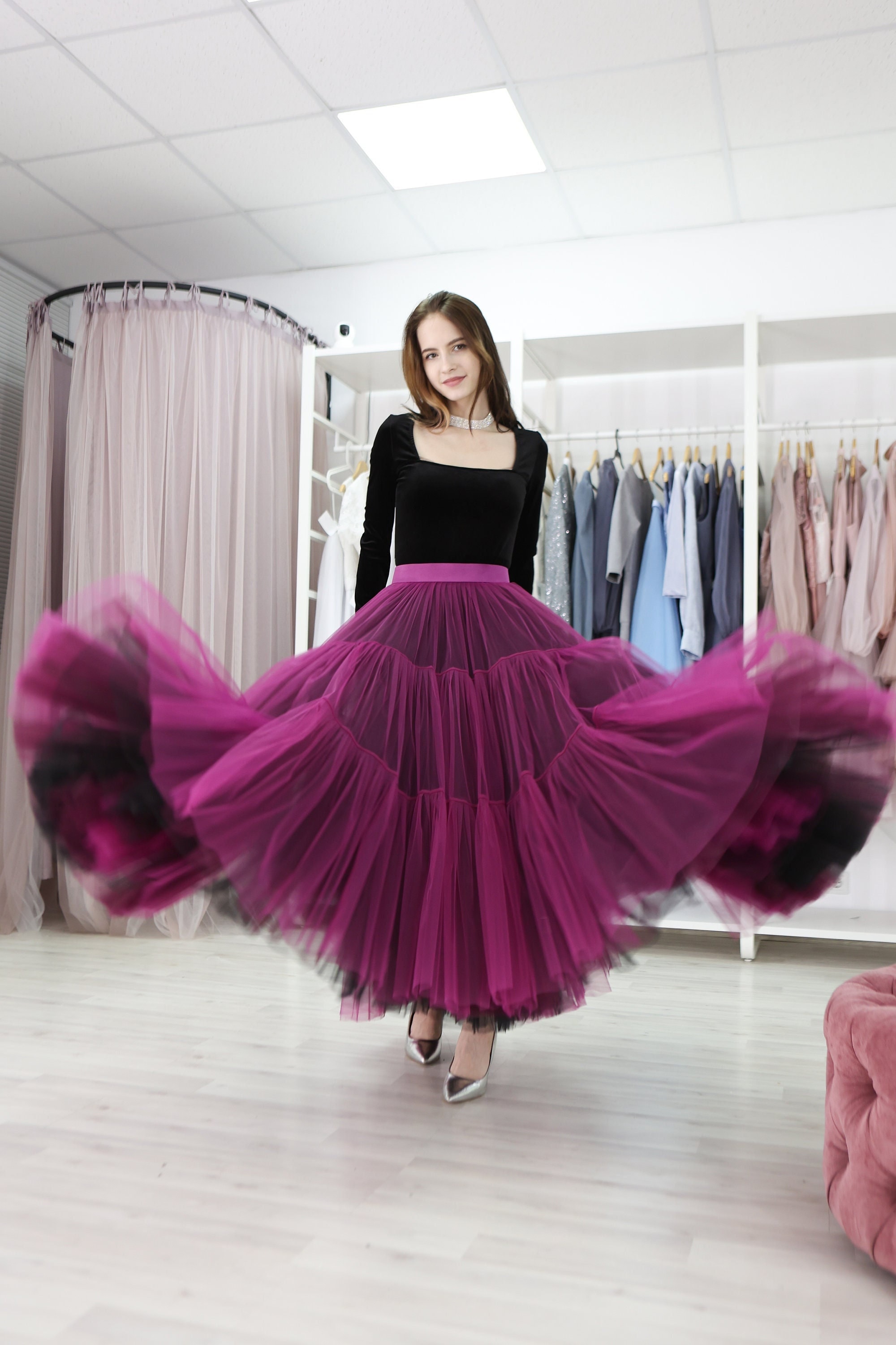 ruched tulle skirt