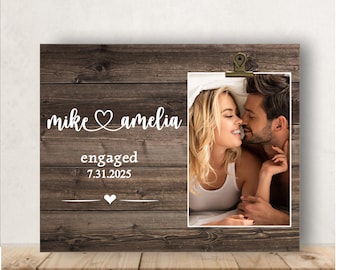 Personalized Engagement Photo Frame: Rustic Wood Couple Gift